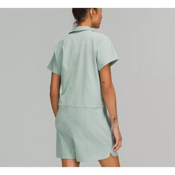 Lululemon Stretch Rib Pocketed Shorts Romper Jumper 6 in Silver Blue Green - Picture 2 of 10